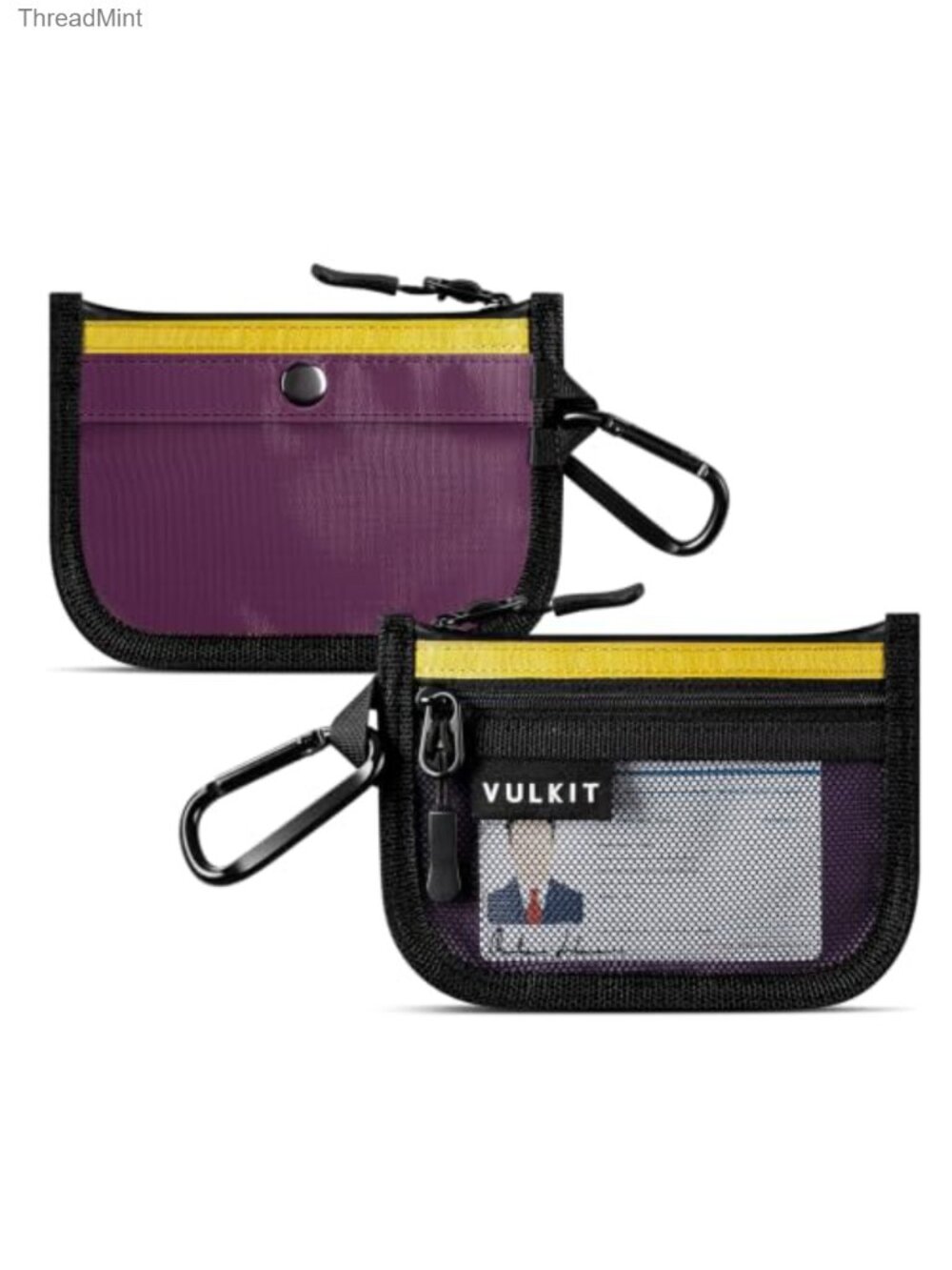 RFID Slim Travel Coin Purse Dual Zipper Nylon Wallet Pouch Carabiner